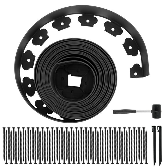 KFFKFF Flexible Plastic Landscape Edging, 66 ft x 4 in Garden Border with 60 Spikes & 2 Ground Stakes, No-Dig Design, UV-Resistant Lawn Edging Roll for Flower Beds, Yards, and Pavers