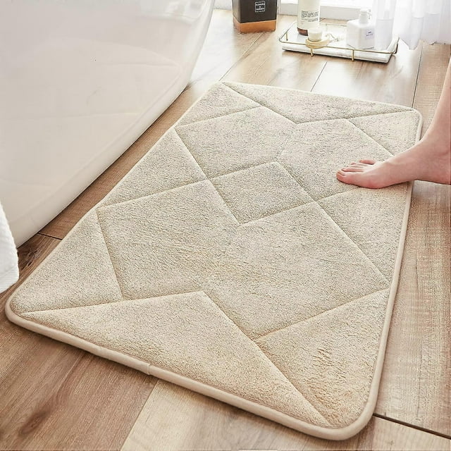 Memory Foam Bath Mat,Super Water Absorption,Machine Washable Bathroom Rug,Soft,Absorbent Quick Dry Bathmat,Shower Bath Room Floor Mat(32"x20",Beige)