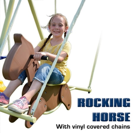 swing set with rocking horse