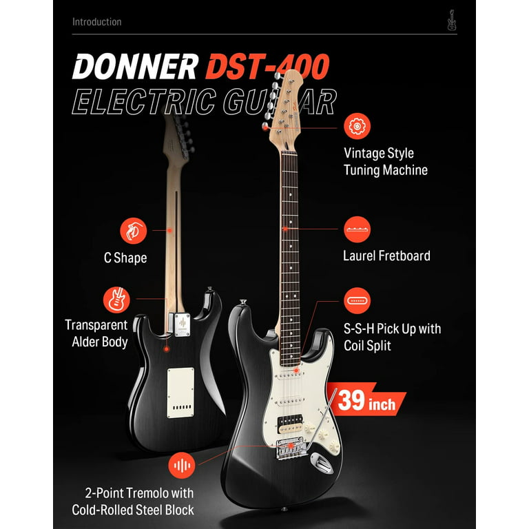 Præfiks Svane batteri Donner 39 Inch Electric Guitar, Seeker Series DST-400 Solid Alder Body Electric  Guitar for Intermediate & Pro Players, Single Coil Split System & Tremolo  Bridge, Bonus Bag, Cable, Strap - Walmart.com
