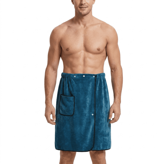 DUALFERV Beach Towel for Men Oversized 25.6x55.1 Inch Wrap with Snap Closure Absorbent Coral Fleece Bathrobe