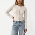 thumbnail image 5 of ClodeEU Women's Round Neck Button Front Knit Cardigan,Casual Long Sleeve Slim Fit Knit Outerwear ,Women's S-XXL, 5 of 7