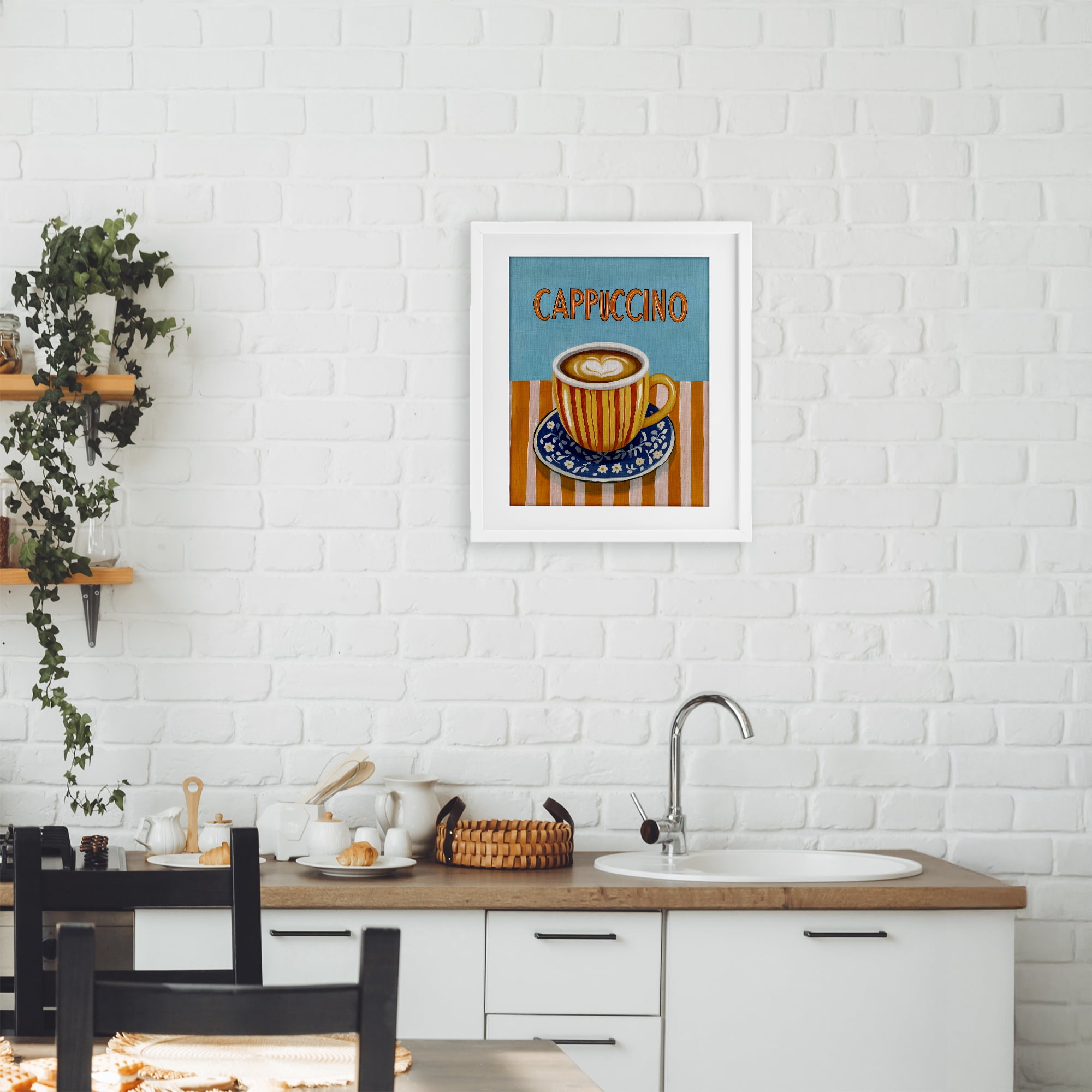 Stupell Industries Cappuccino Stripes Blue & Orange White Framed Print Under Glass, design by Yen