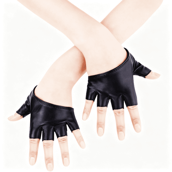 TELOLY Women Half Palm Half Finger Pu Leather Dancing Punk Gloves Leather Fingerless Gloves
