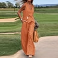 thumbnail image 4 of Conjunto informal de algodón de 2 piezas para mujer: camisa sin mangas con botones y pantalones rectos de pierna ancha con bolsillos, diseño sexy en el pecho, para el día a día/formal., 4 of 6