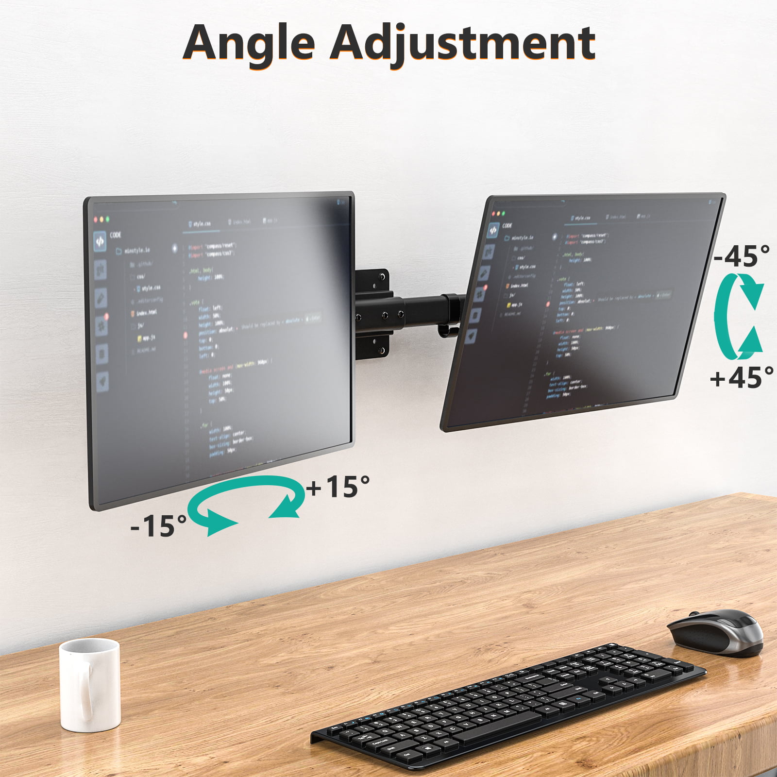 WALI Dual Monitor Wall Mount, Single to Double Mount Bracket Adapter, Horizontal  Assembly Arm for Screen up to 27 inch (012ARM), Black