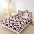 thumbnail image 4 of Manfei Pink Black Kawaii Bow Twin Sheet Sets, Cute Cartoon Ribbon Twin Fitted Sheet, Teens Kids Girls Women Flat Sheet, Lightweight Room Decor, 3pcs, 4 of 7