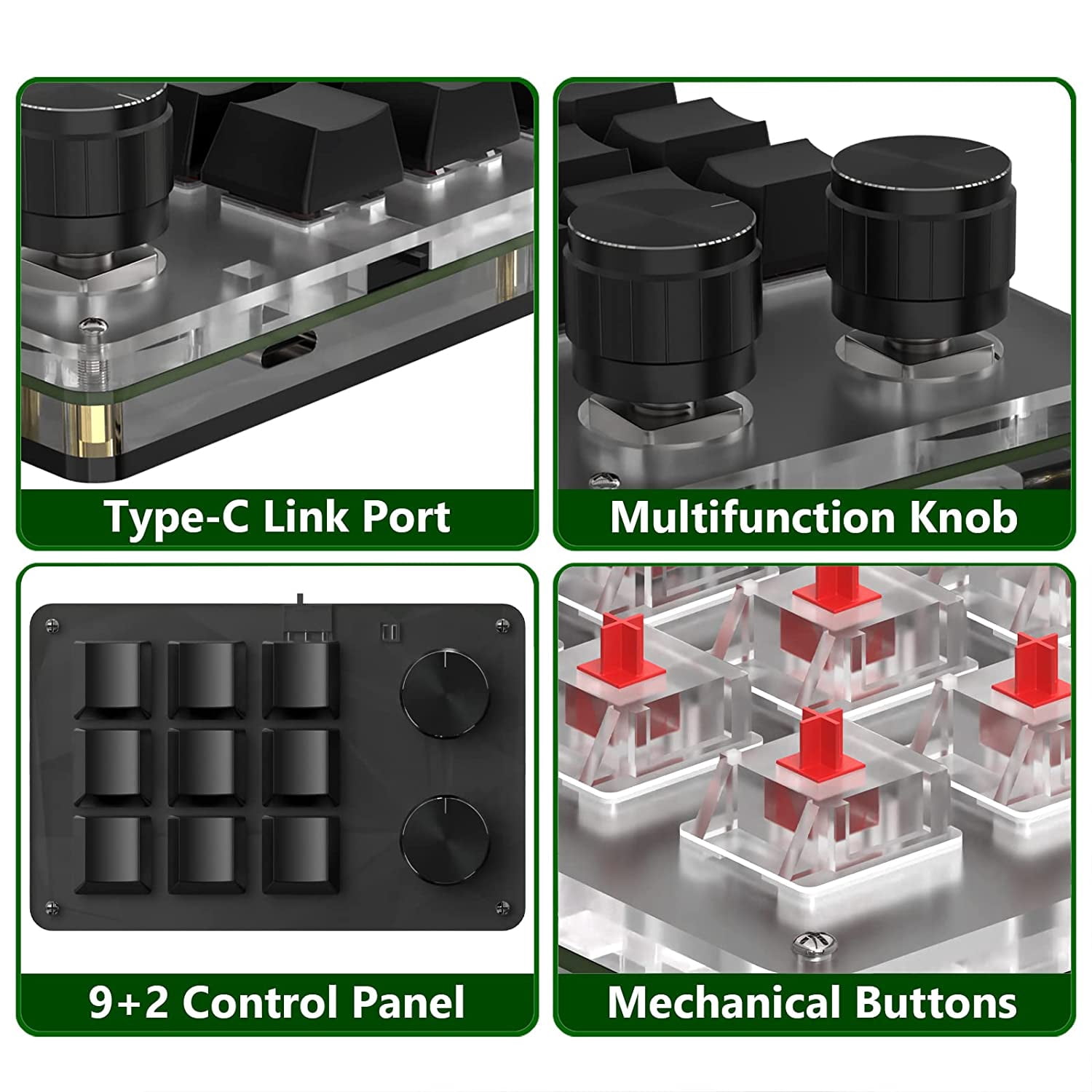 LinkIdea Mechanical Keyboard, 9-Key Programmable Multifunction Mechanical Gaming Keyboard, and Dual Custom Control Knobs Support Floating Windows for Windows, Vista, NKRO, Hotkeys and Macros.