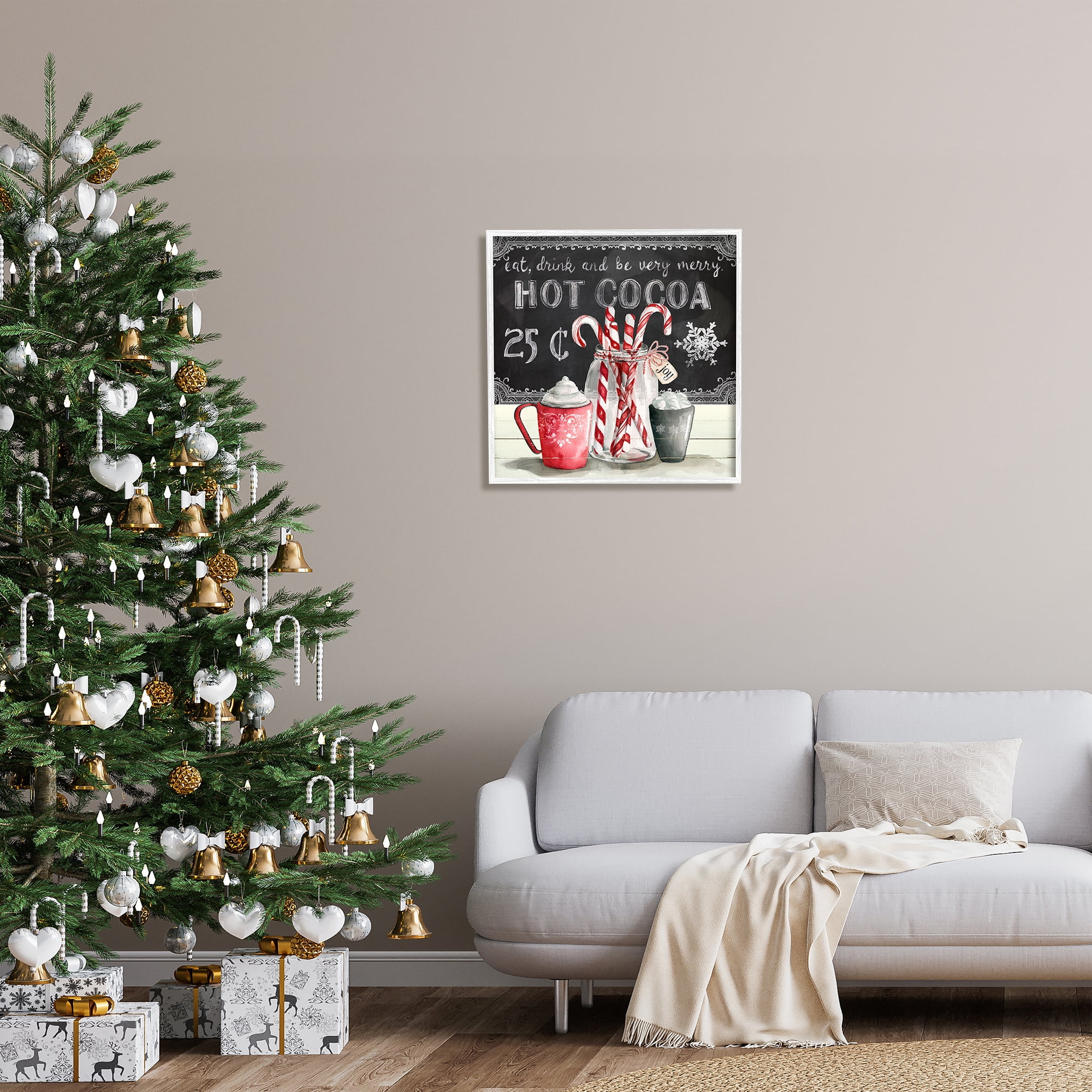 Stupell Industries Cocoa & Candy Canes Holiday Painting White Framed Art Print Wall Art, 24 x 24