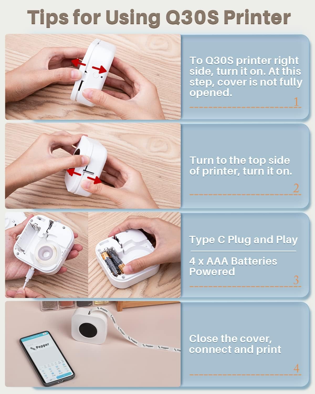 Phomemo Q30S Simplify Labeling with the Bluetooth Mini Label Maker Machine - Perfect for Office, Home, and Organizing - Includes 1 Rolls of Label Tape - Multiple Templates and Easy-to-Use (White)