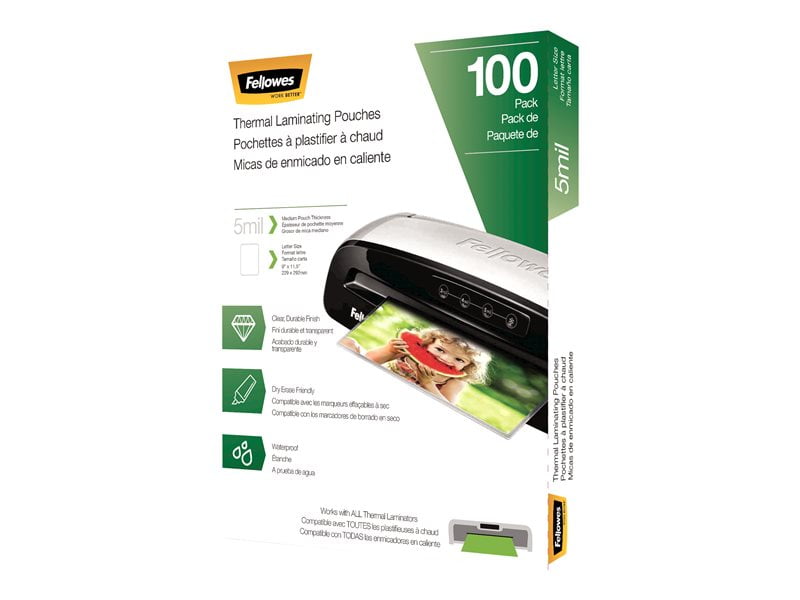 Letter 5mil Fellowes Glossy Pouches 150 Pack Letter 8.50" Width X 11" 
