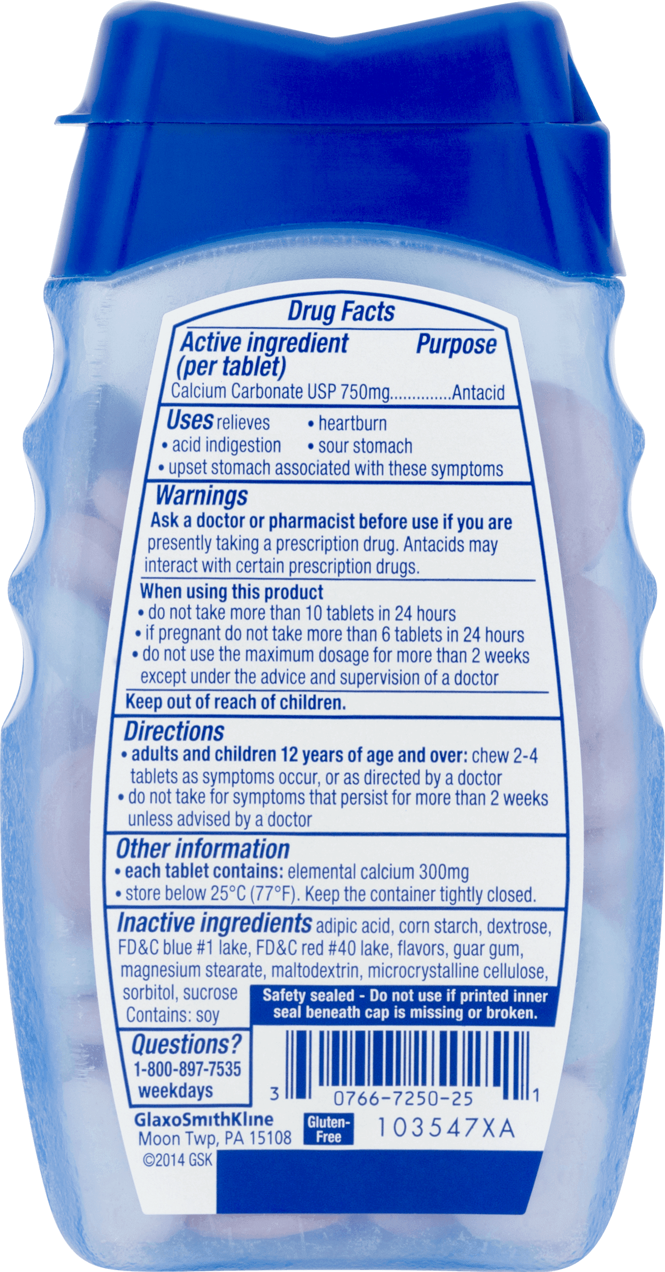 TUMS Antacid Smoothies Peppermint Chewable Tablets, 72 Count