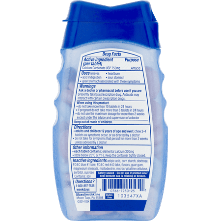 TUMS Antacid Smoothies Peppermint Chewable Tablets, 72 Count