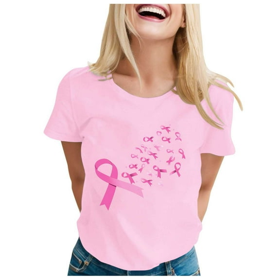 XIAOCHA Women's Casual Cancer Awareness T-Shirt Crew neck Short Sleeve Everyday Wear Spring Summer Top