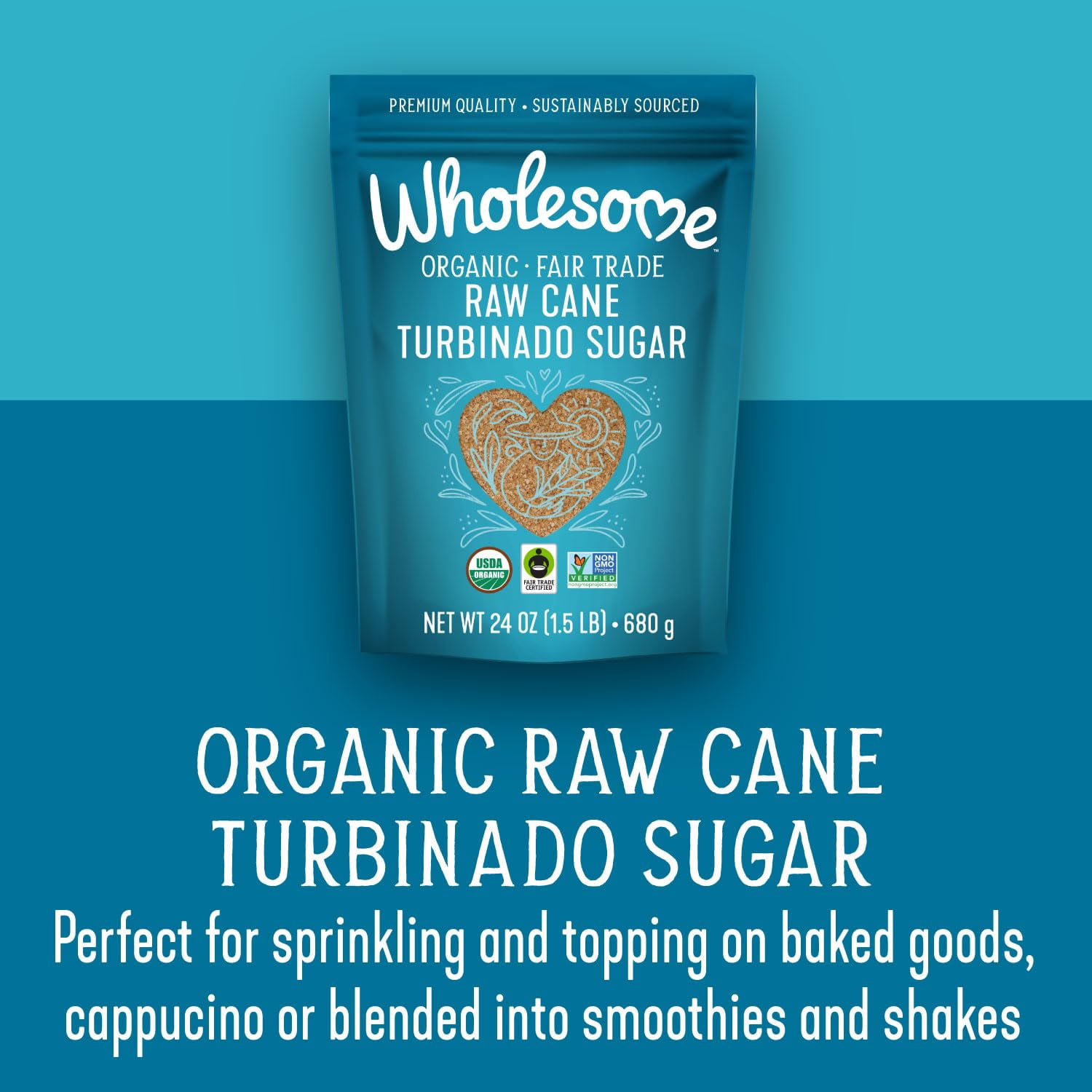 Wholesome Organic Raw Cane Turbinado Sugar -- 1.5 lbs Pack of 4