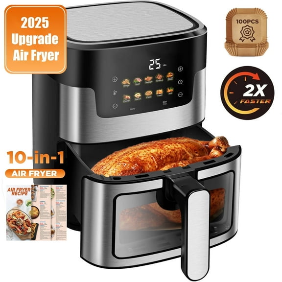 7.5QT Air Fryer Oven, 10 in 1 Oil-Less Air Fryer Toaster Oven, Dishwasher-Safe, 100Pcs Liner