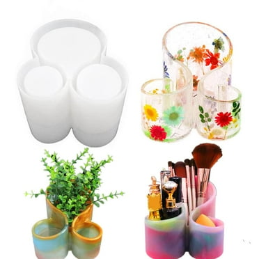 Resin Mold for Vase, 3-in-1 Silicone Storage Box Mold with 3-Slot Reusable DIY Vase Silicone Mold Epoxy Resin Casting Molds for Pen Holder Cosmetic Make-Up Brushes Containers,White