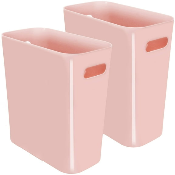 Youngever 2 Pack 3 Gallon Slim Trash Can, Plastic Garbage Container Bin, Trash Bin with Handles for Home Office, Living Room, Study Room, Kitchen, Bathroom (Pink)