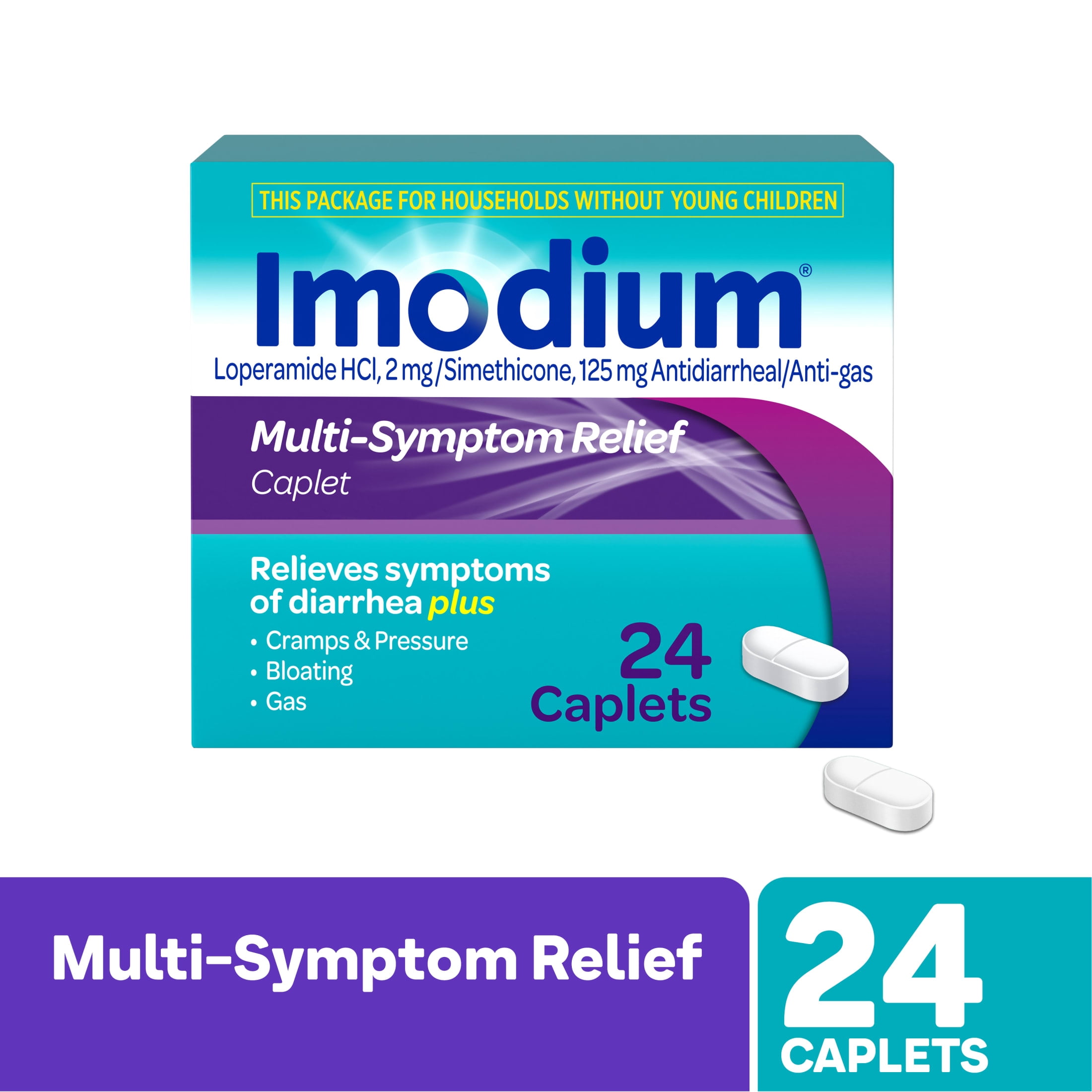 Imodium Multi-Symptom Relief Anti-Diarrheal Caplets 2mg Loperamide & Simethicone 125 mg, 24 Count