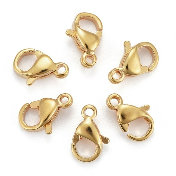 100 pc 304 Stainless Steel Lobster Claw Clasps Parrot Trigger Clasps Real 24K golden Plated 9x6x3mm Hole: 1mm