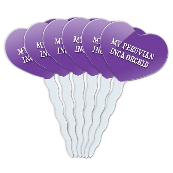 Peruvian Inca Orchid Heart Love Cupcake Picks Toppers - Set of 6