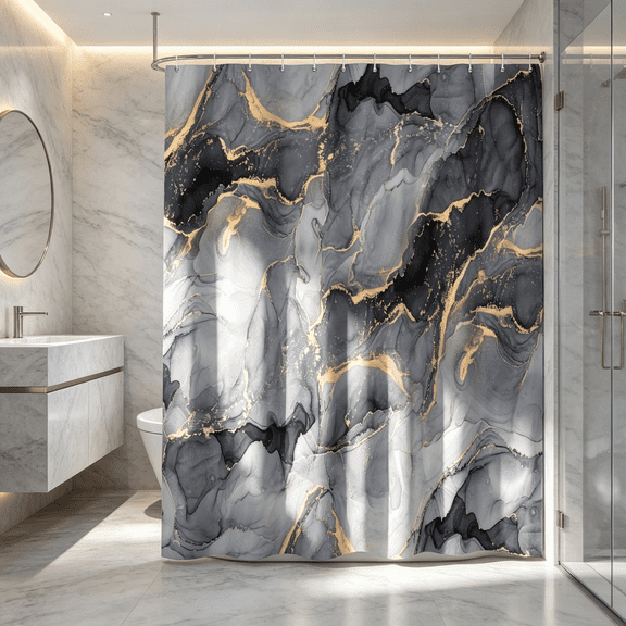 MIZHONA Gray Marble Shower Curtain Abstract Grey Modern Fabric Bathroom Curtain with Hooks,72x72 inch