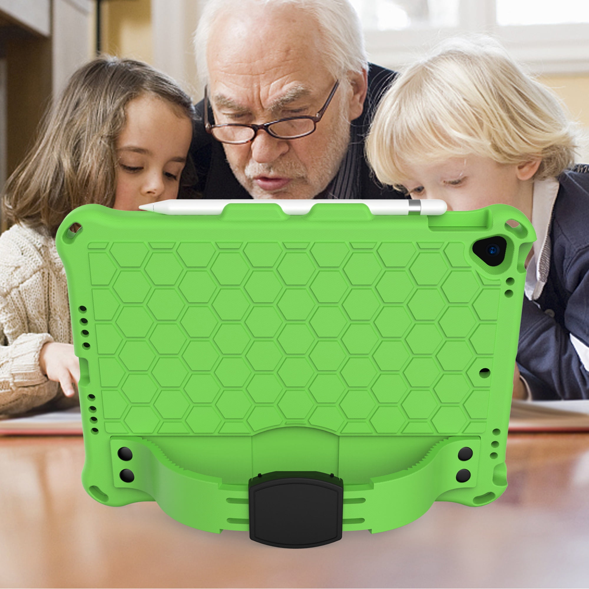 Dteck iPad 10.2 2021 Case with Adjustable Shoulder Strap, Kids Case for iPad 9th Gen/iPad 8th Gen/iPad 7th Gen, Heavy Duty Rugged Kickstand Case with Hand Strap & Pencil Holder, Green