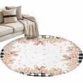 thumbnail image 2 of Round Area Rug 4 Ft, Pink Easter Washable Non-Slip Circle Carpet for Living Room/Bedroom, Spring Floral Farmhouse Eggs Black Plaid Low-Profile Crawling Mats Collection Rugs for Indoor, 2 of 7