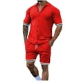 thumbnail image 1 of Mangas de Mano para Hombres, Color Sólido Botón de Solapa de Manga Corta Cardigan Y Pantalones Cortos Conjunto de Traje Deportivo Hecho de Poliéster, Conjunto de Traje para Hombre, 1 of 6