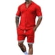 thumbnail image 1 of Mangas de Mano para Hombres, Color Sólido Botón de Solapa de Manga Corta Cardigan Y Pantalones Cortos Conjunto de Traje Deportivo Hecho de Poliéster, Conjunto de Traje para Hombre, 1 of 6