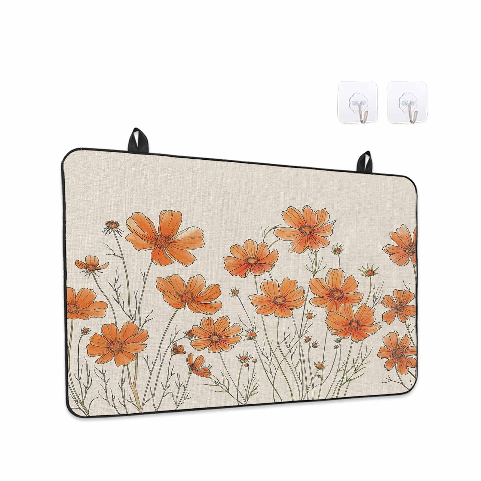 Orange Spring Floral Stove Top Cover for Electric Stove, Heat-proof & Non Slip Glass Top Stove Cover Protector, Summer Botanical Rustic Daisy Kitchen Flat Cooktop Rubber Mat 28.5x20.5 Inches