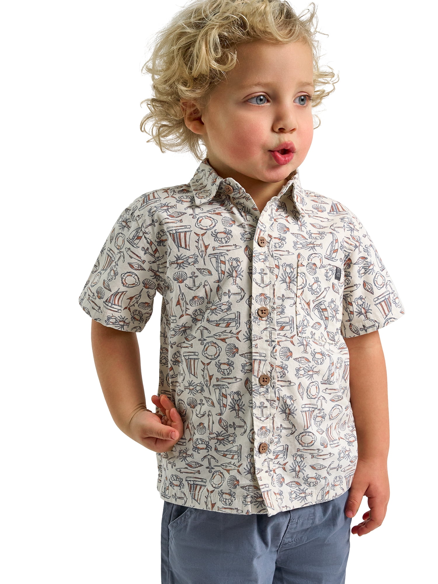 Modern Moments by Gerber Baby and Toddler Boy Button Front Shirt and Short Set, 2-Piece, Sizes 0/3 Months - 5T