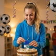 thumbnail image 5 of Soccer Star Birthday Candle - Creative Cartoon Design with Soccer Ball Decor, Tinsel Accents - Boys Birthday Parties, Soccer Themed Celebrations, Sports Fan Events, 5 of 6