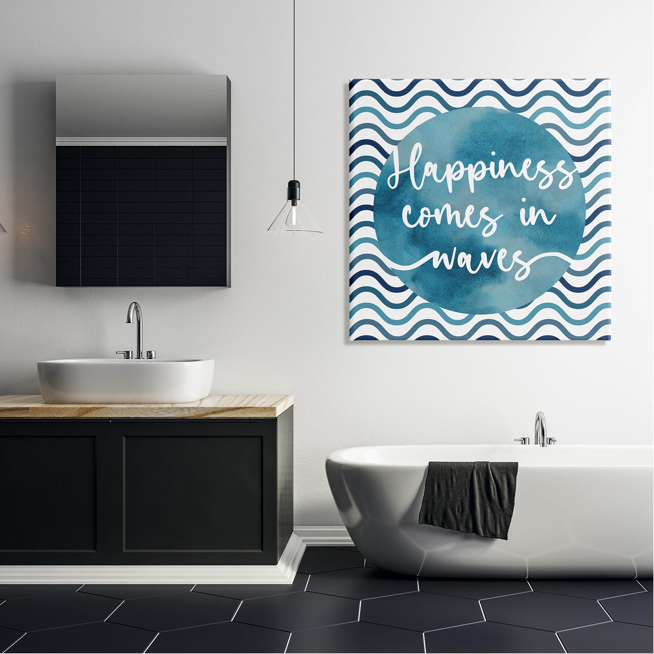 Stupell Industries Happiness Comes In Waves Pattern Graphic Art Gallery Wrapped Canvas Print Wall Art, Design by Linda Birtel