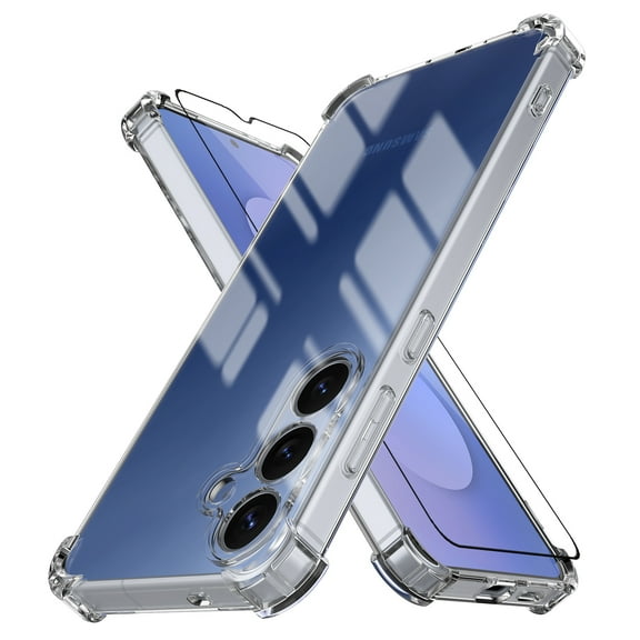 For Samsung Galaxy S25 FE Case Clear with Screen Protector, Military Grade Drop Protection Anti Yellowing Clear Phone Case for Galaxy S25 FE, Tekcoo Shockproof Rugged Bumper Slim Cover - Clear