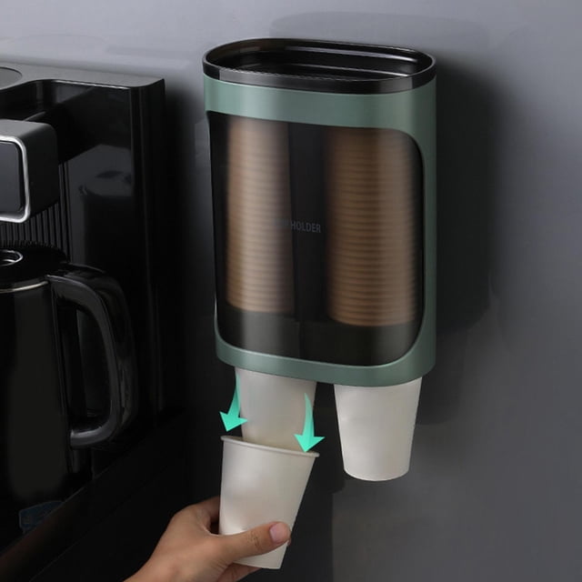 Portavasos de papel desechable, dispensador de agua automático, portavasos, hogar, oficina, ahorro de espacio, estante de almacenamiento de vasos mont , Doble Verde Doble perfecl dispensador de portavasos
