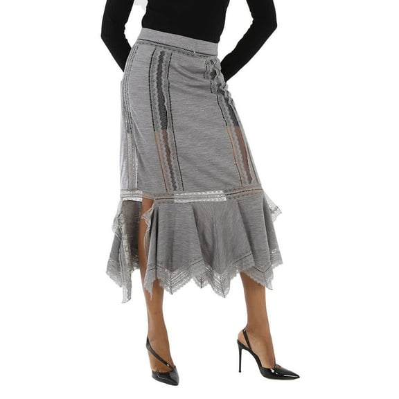 Burberry Ladies Cloud Grey Chantilly Lace And Wool Jersey Skirt, Brand Size 8 (US Size 6)