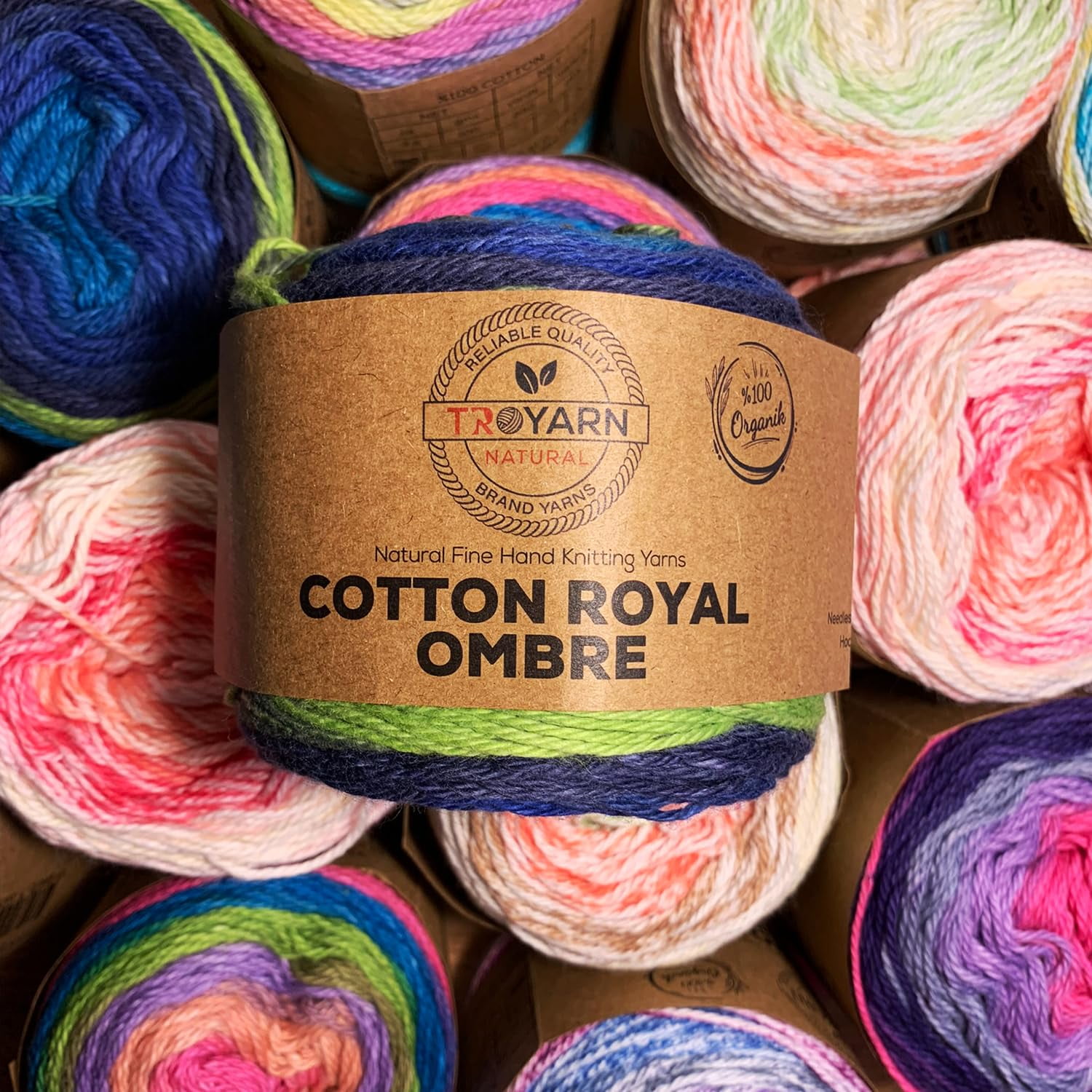 Troyarn Cotton Royal Ombre (1- Skeins Pack) Yarn with Rainbow Colors,Soft Yarn for Crocheting and Knitting%100 Organic Cotton Four Season Yarn 1x100 gr (1x230 yds) (20106)