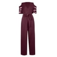 thumbnail image 6 of SELONE Plus Size Jumpsuits for Women Casual Short Wide Leg Pants Ladies Travel Comfortable Vacation Flowy Rompers Womens Jumpers and Rompers Casual Fashion Solid Color Mesh Short Sleeve Wine L, 6 of 7