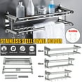 thumbnail image 3 of Stainless Steel Double Towel Rack Wall Mount Bathroom Shelf Bar Rail Hotel Style, 3 of 14