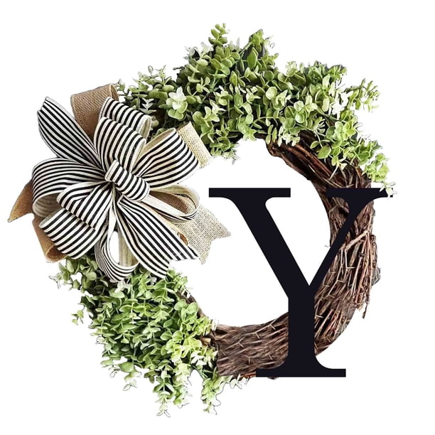 26 Letters Decorative Wreath Door Hanging Home Decor Letters With Knot Pendant Rattan Ring Wall Decoration Window Decoration Pendant