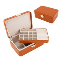Unique Bargains 2 Layer PU Leather Jewelry Box Organizer Holder for Women Brown