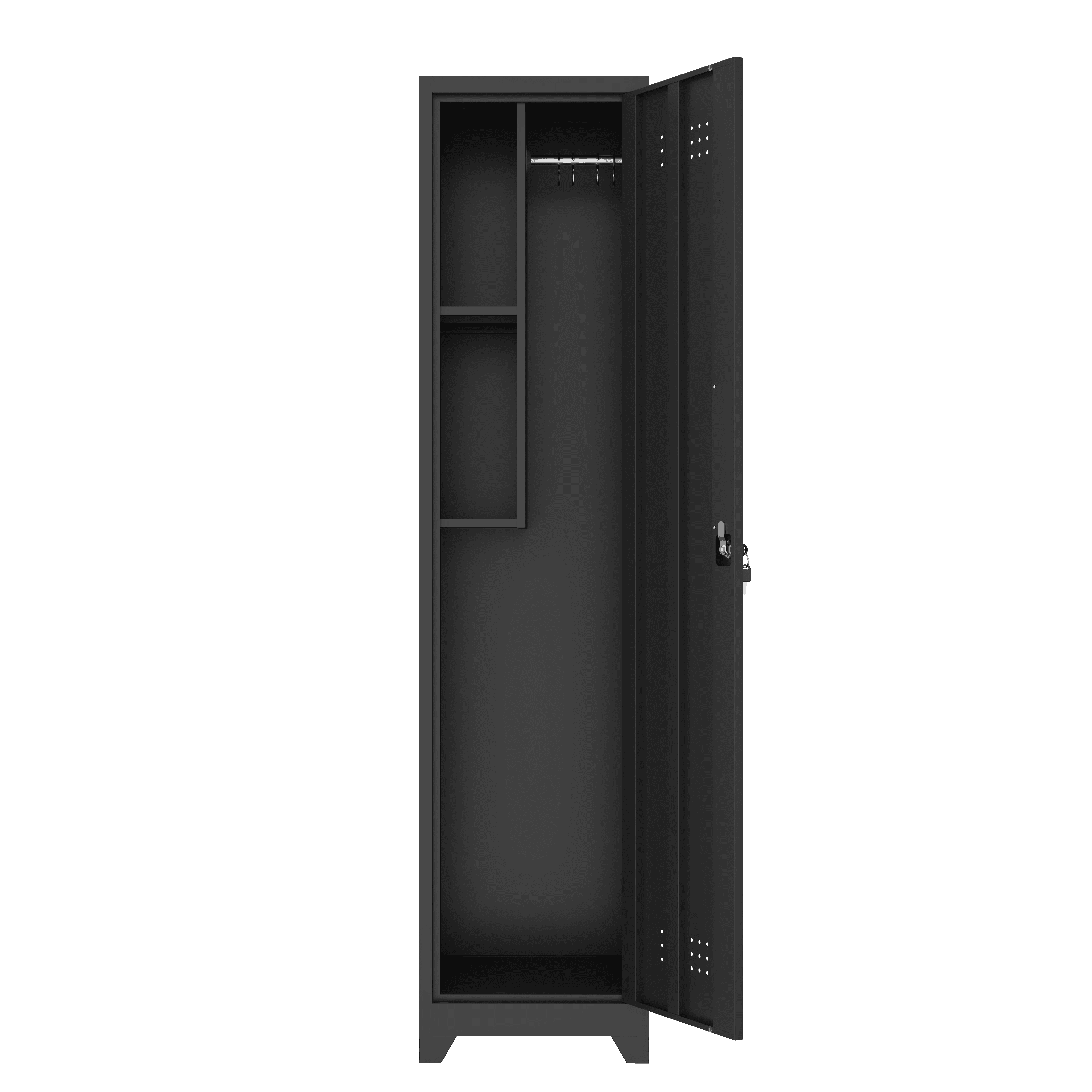 Tall Narrow Metal Storage Cabinet with Lock, 65" Slim Utility Organizer with Hanging Rod & Fixed Shelves, Ventilated Cleaning Supply Cabinet for Laundry Room, Garage, Entryway