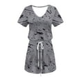 thumbnail image 4 of XuJwPNcy Dresses for Women Summer V Neck Short Sleeve Mini Dress Drawstring Waist Short Sundresses with Pockets, 4 of 5