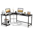 thumbnail image 1 of Patiojoy L-Shaped Desk with Power Outlet 66" Computer Corner Desk with CPU Stand & Heavy-duty Metal Frame Black, 1 of 9