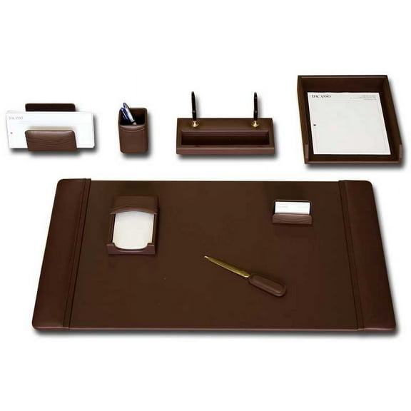 Chocolate Brown Leather 8-Piece Desk Set