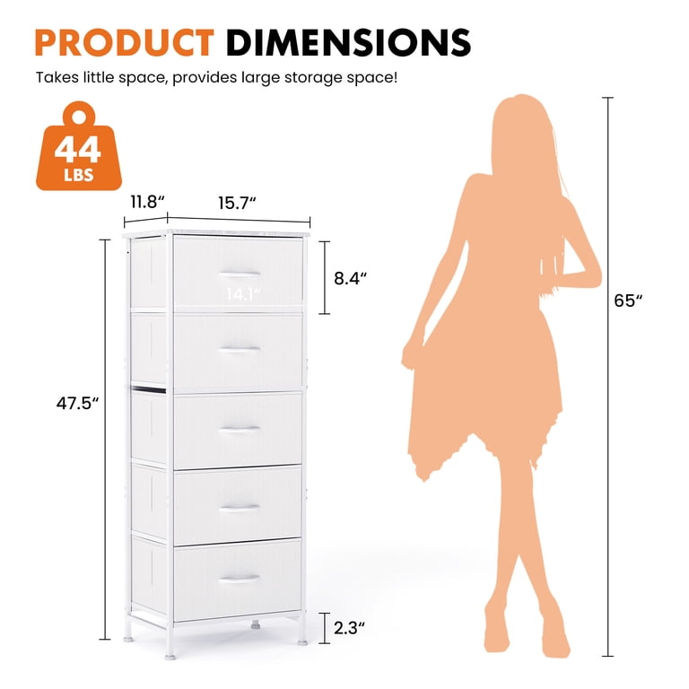 JIOABL 5-Drawer Fabric Dresser with Metal Frame and Wooden Top TV Stand -  Perfect for Clothes, Living Room, Hallway, Entryway, White - Walmart.com