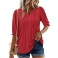 thumbnail image 2 of Summer Plus Size Tops for Womens 2025 Fashion Sexy Short Sleeve Sequins Loose Polluer Solid V-Neck Blouse Shirt, 2 of 8