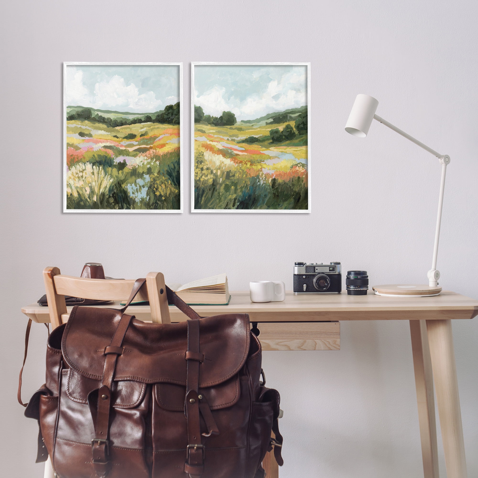 Stupell Industries Vast Meadow Painting Landscape Painting White Framed Art Print Wall Art, 16 x 20, Set of 2