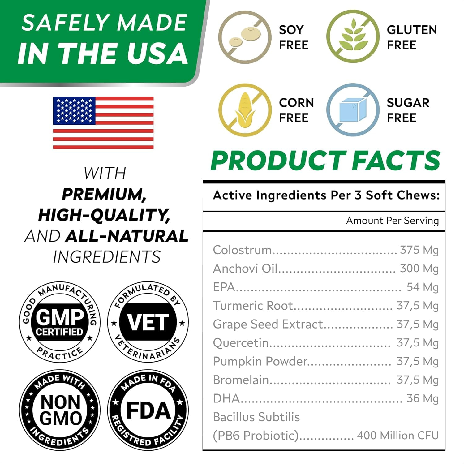 Bark&Spark Allergy Relief Chews for Dogs - Fish Oil Omega-3 & Probiotics - Itchy Skin, Hot Spots & Immune Support - Bacon Flavor